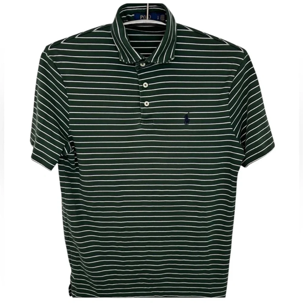 Ralph Lauren Dark Green Striped Polo Shirt with Iconic Embroidered Logo